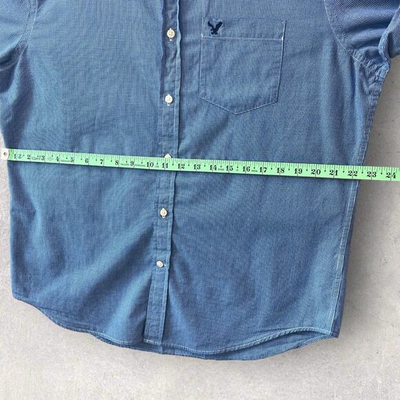 American Eagle Men Blue small plaid Button Down Classic Fit Long Sleeve SZ/L-G - Picture 7 of 14